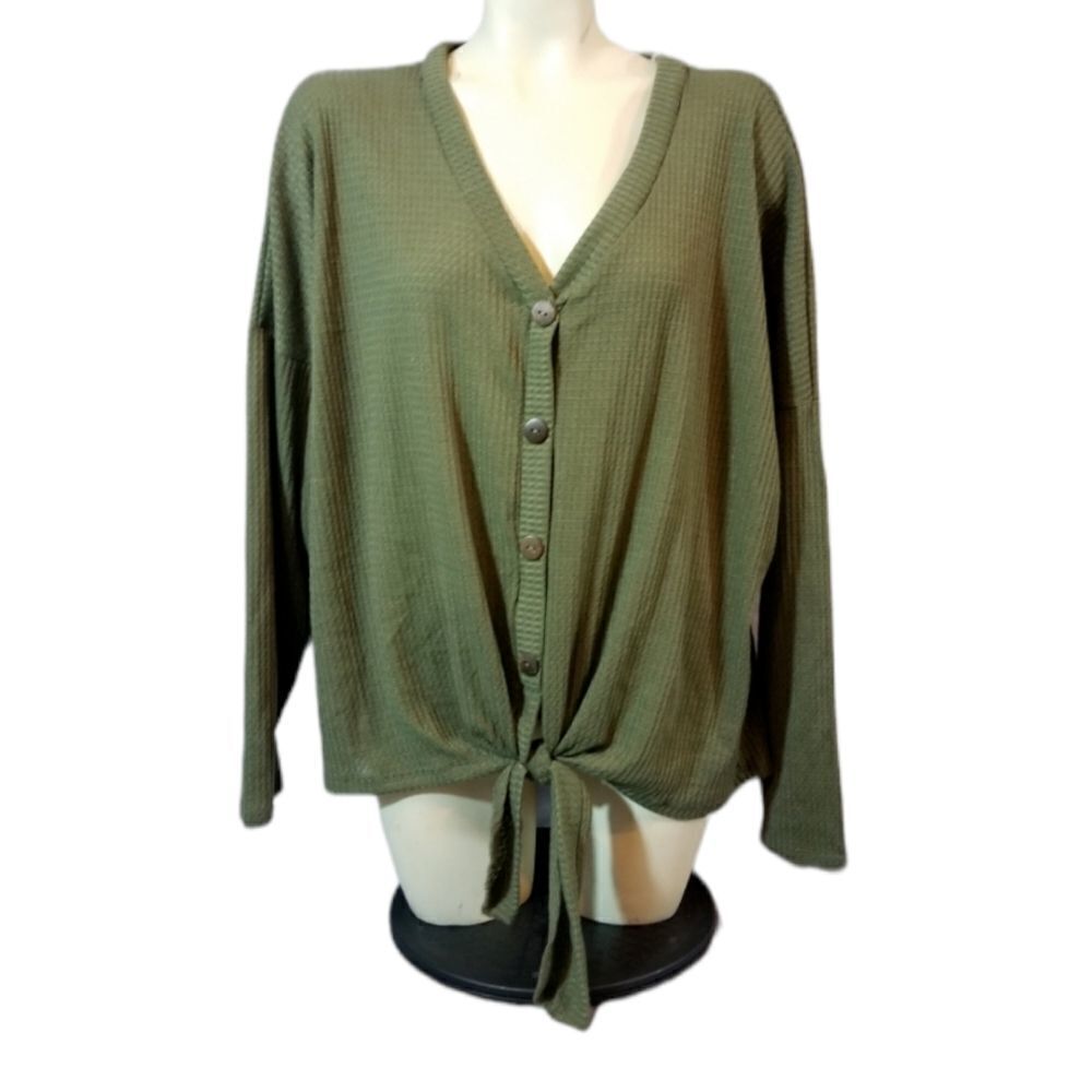 Curvy Sense Green Ribbed Knit Knot Front Blouse‎ Size 3X